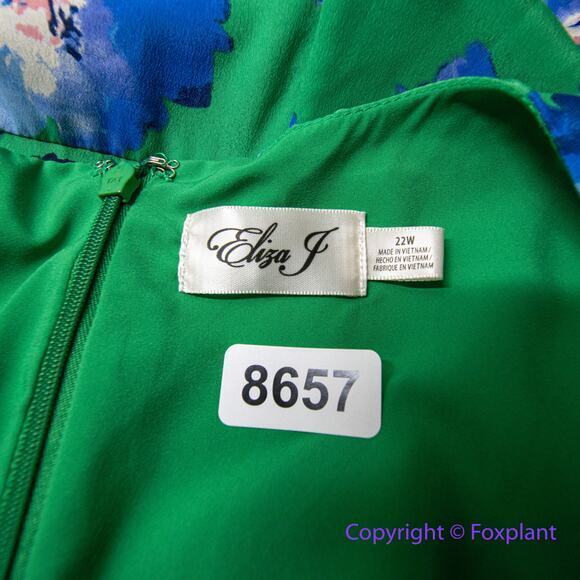 Eliza J Blue And Green Floral Faux Wrap Midi Dress, plus size 22W - Picture 12 of 15